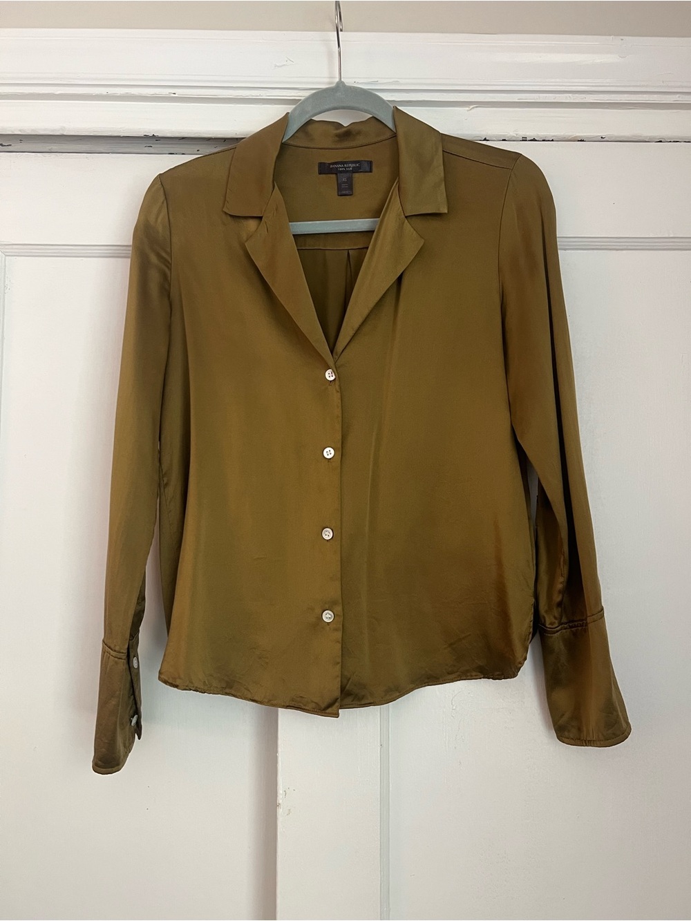 Banana Republic Olive 100% Silk Button-Down Shirt